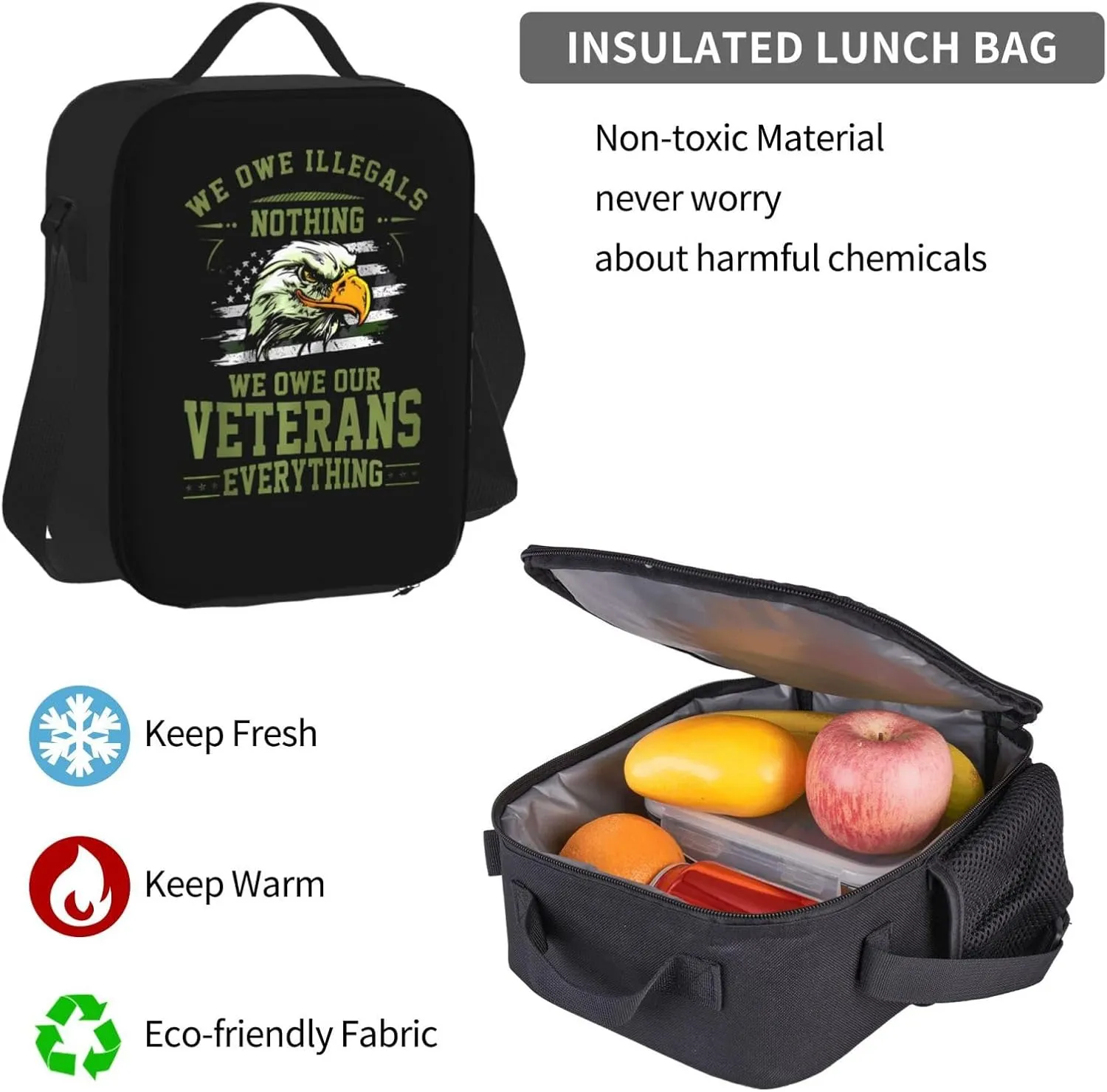 We Owe Our Veterans Everything American Flag Eagle Multifunctional Pocket Backpack Crossbody Lunch Bag Pencil Case 3Pcs Set Large Capacity Backpack