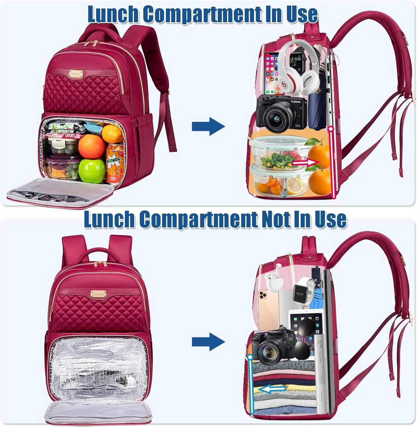 Weitars Lunch Backpack, Insulated Cooler Backpack 15.6 Inch Laptop Backpack For Women Men For Women Nurses Teacher Gifts for College Work Beach Camping Picnics Travel
