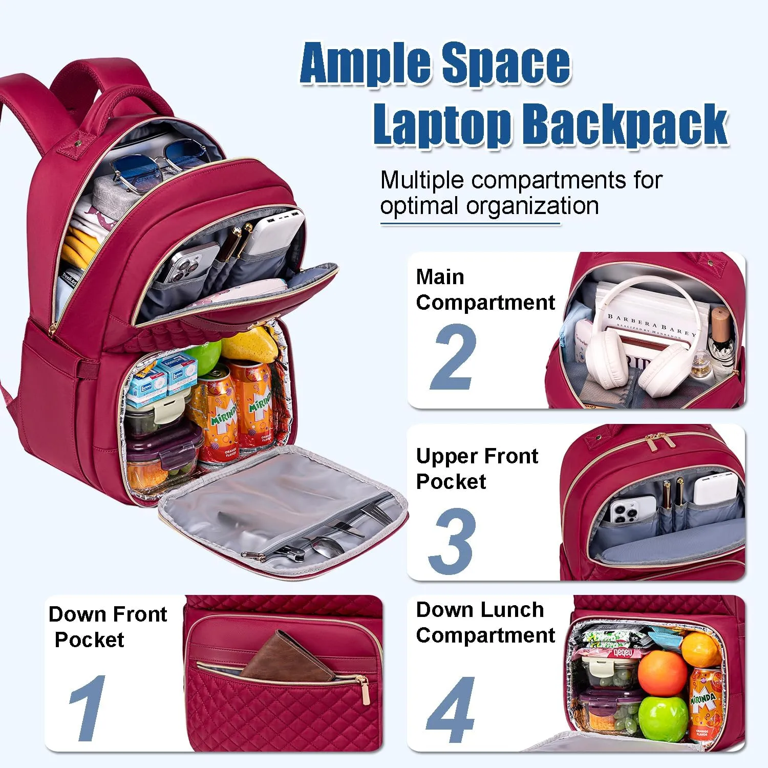 Weitars Lunch Backpack, Insulated Cooler Backpack 15.6 Inch Laptop Backpack For Women Men For Women Nurses Teacher Gifts for College Work Beach Camping Picnics Travel