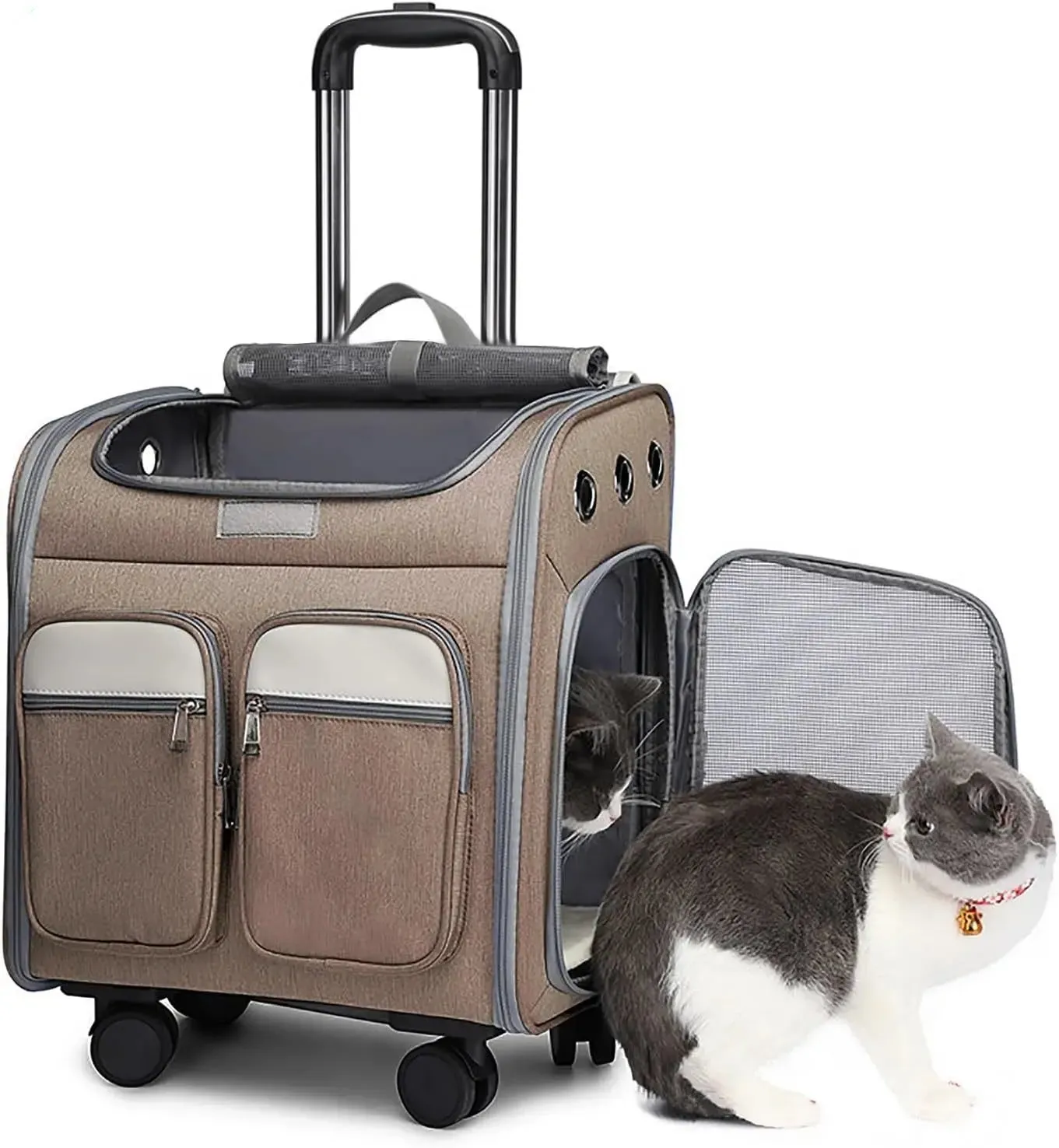 Wheeled Pet Carrier Backpack for Cats and Small Dogs
