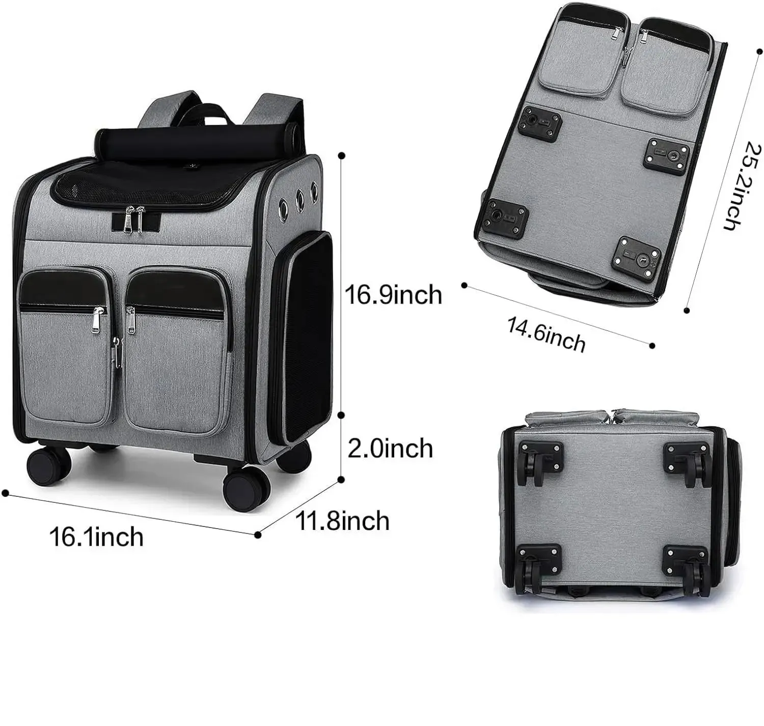 Wheeled Pet Carrier Backpack for Cats and Small Dogs