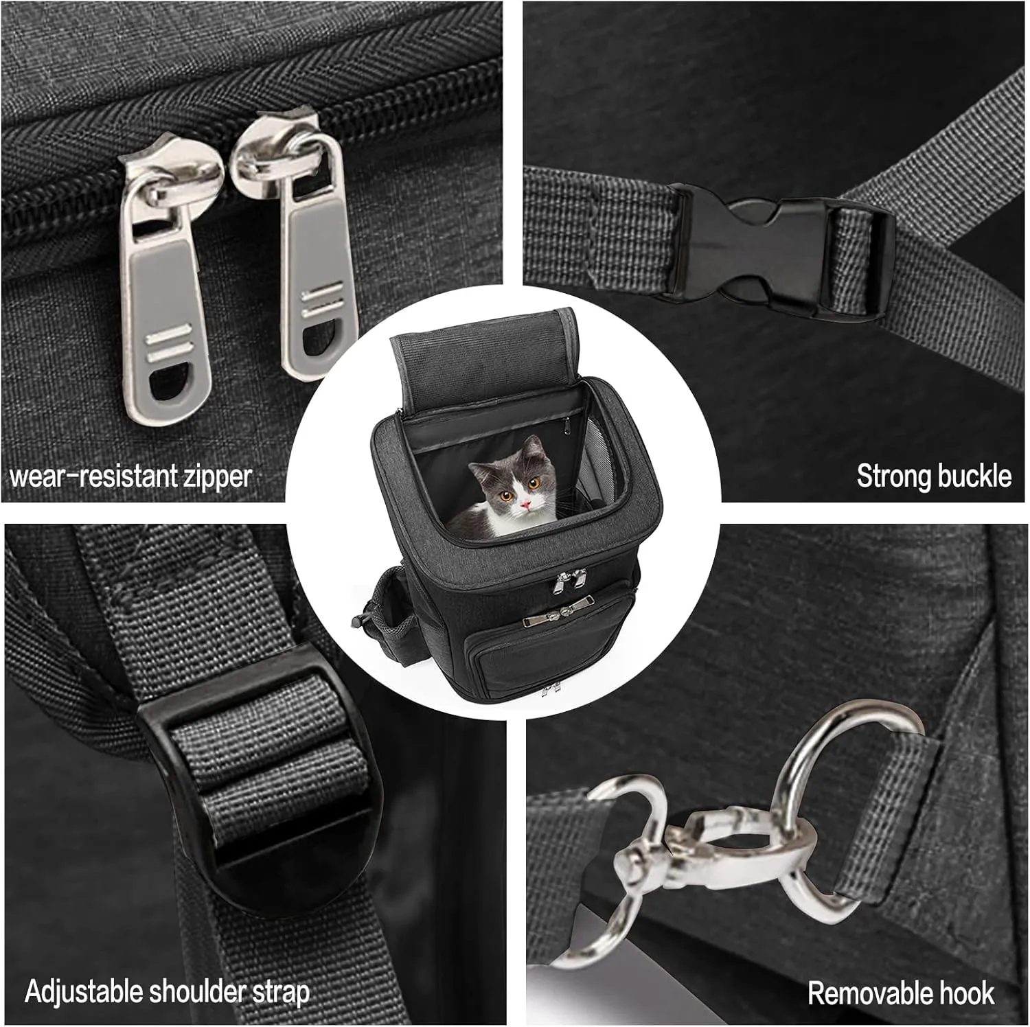 Wheeled Pet Carrier Backpack Pet Stroller, Travel Carrier, Car Seat for Small Dogs Cats Puppies, Comfort Cat Backpack Removable Rolling Wheels – Mesh Ventilation Windows (Black)