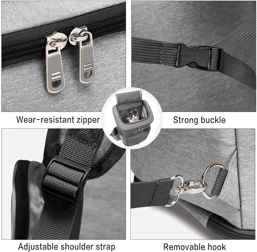 Wheeled Pet Carrier Backpack Pet Stroller, Travel Carrier, Car Seat for Small Dogs Cats Puppies, Comfort Cat Backpack Removable Rolling Wheels – Mesh Ventilation Windows (Grey)