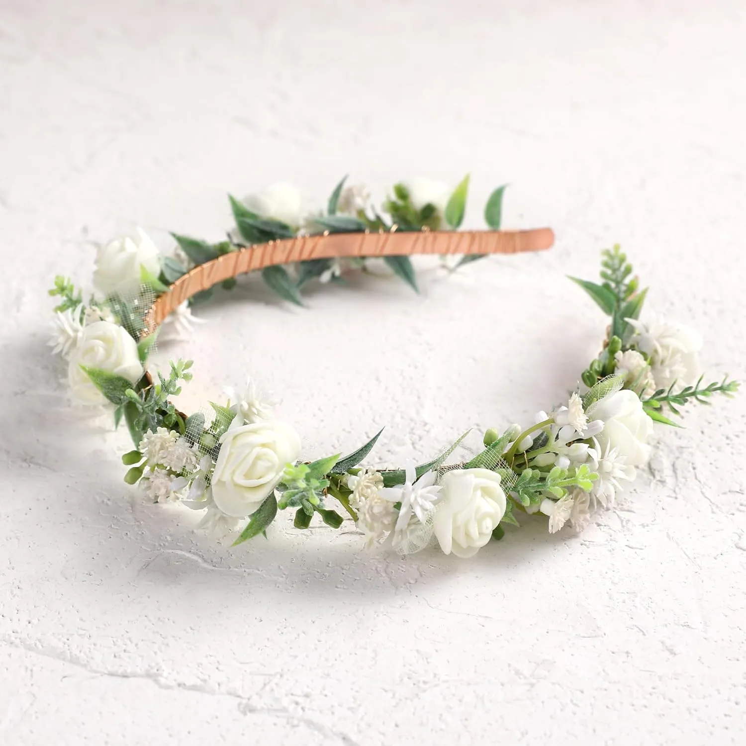 White Flower Crown Hairband - Rose Flower Headband for Women's Wedding, Party, Festival Decoration, Hair Styling Accessory