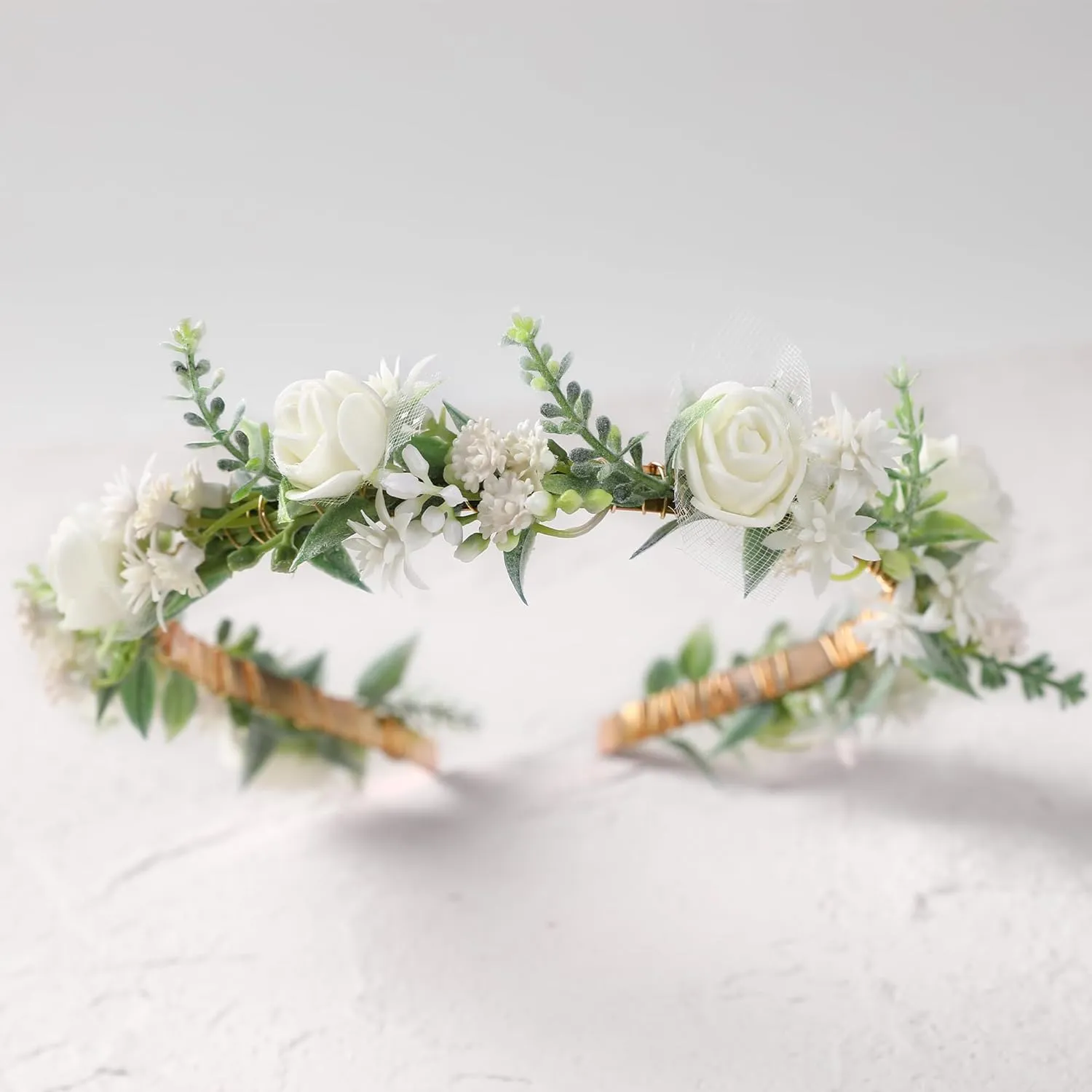 White Flower Crown Hairband - Rose Flower Headband for Women's Wedding, Party, Festival Decoration, Hair Styling Accessory