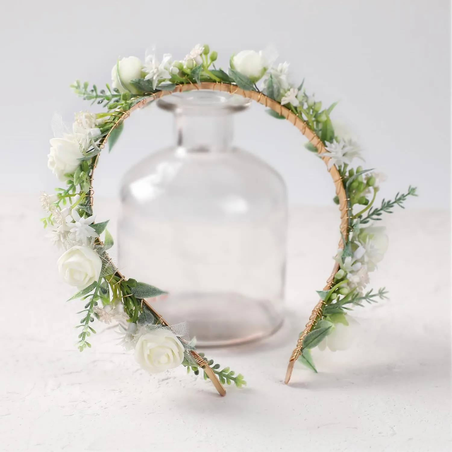 White Flower Crown Hairband - Rose Flower Headband for Women's Wedding, Party, Festival Decoration, Hair Styling Accessory