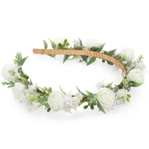 White Flower Crown Hairband - Rose Flower Headband for Women's Wedding, Party, Festival Decoration, Hair Styling Accessory