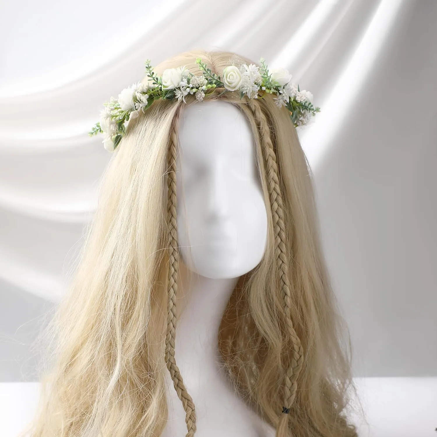 White Flower Crown Hairband - Rose Flower Headband for Women's Wedding, Party, Festival Decoration, Hair Styling Accessory