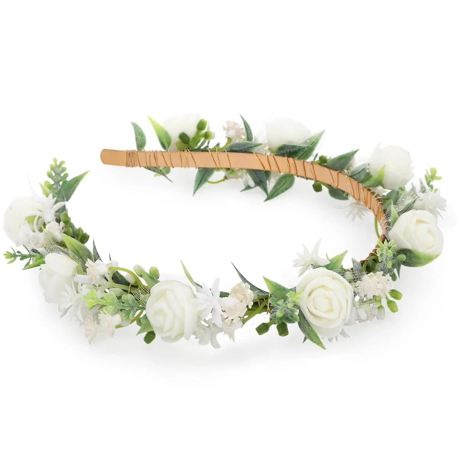 White Flower Crown Hairband - Rose Flower Headband for Women's Wedding, Party, Festival Decoration, Hair Styling Accessory