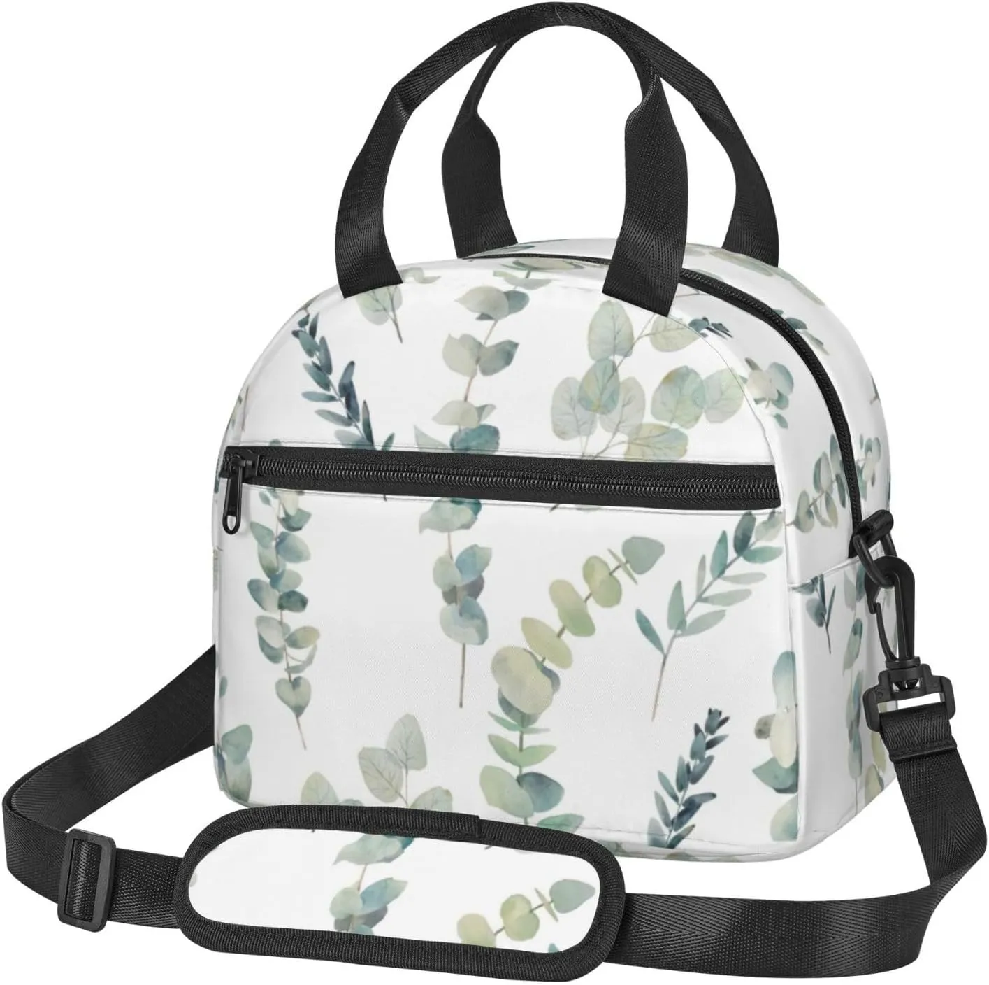 White Natural Greenery Twig print Lunch Bag, Handheld Insulated Lunch Bag Fit for all occasions