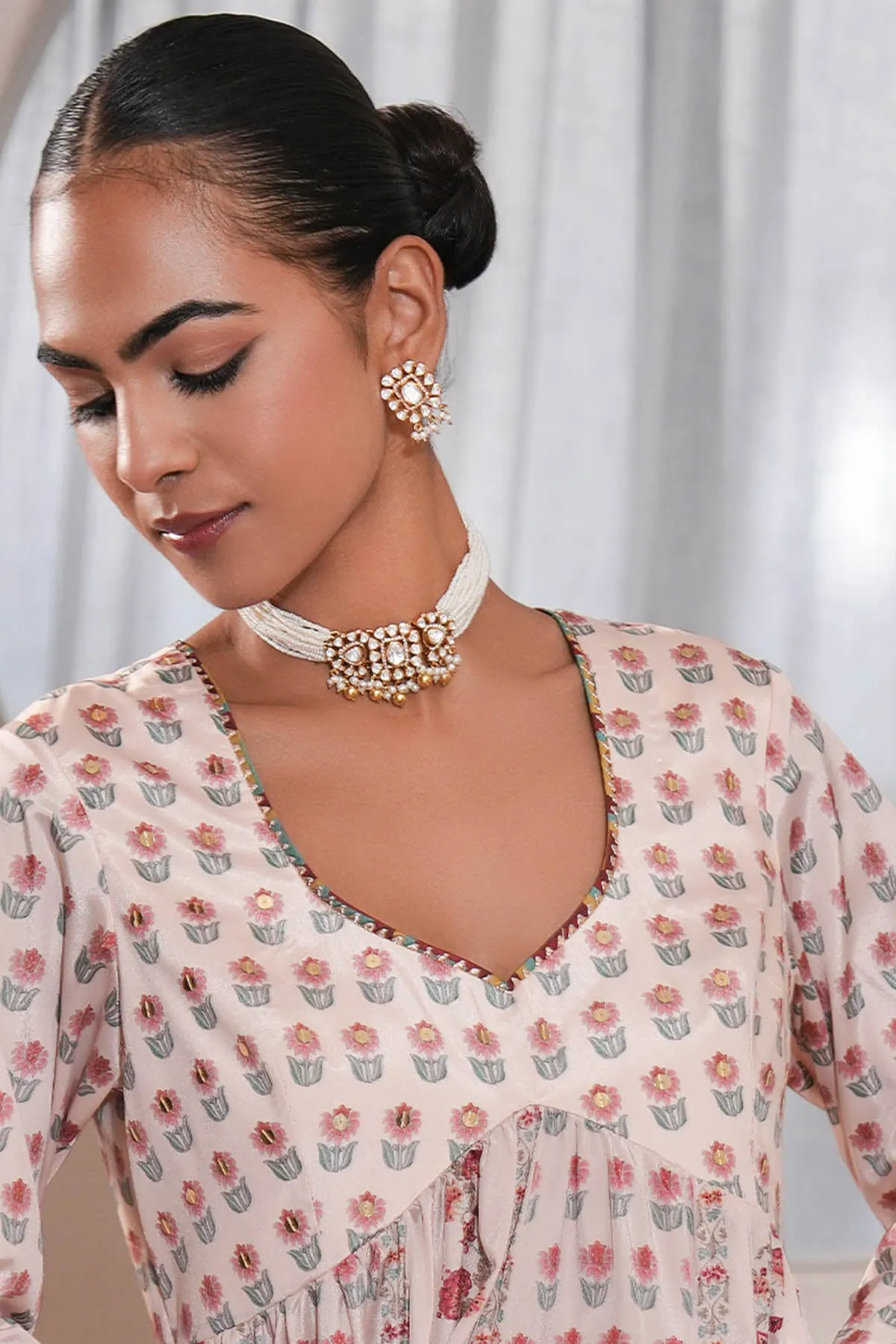 White Printed Anarkali & Pants