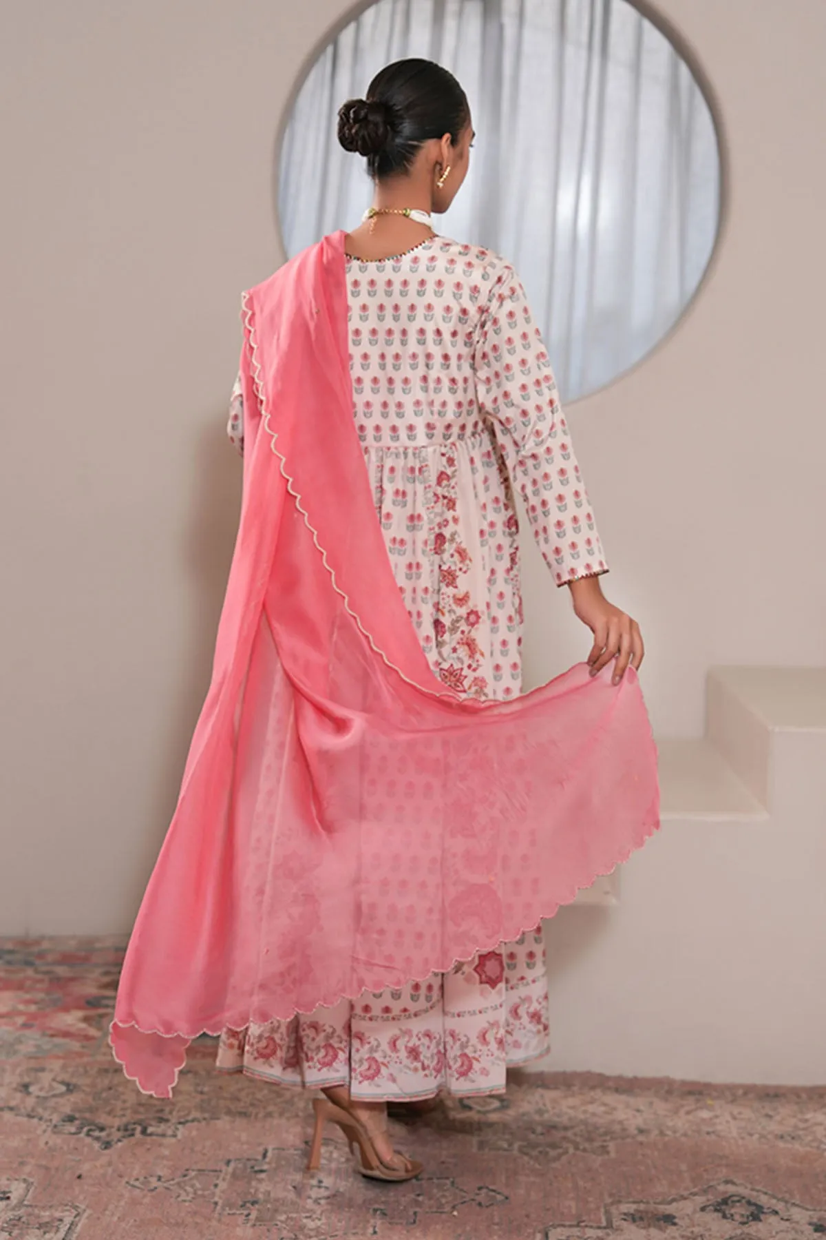 White Printed Anarkali & Pants