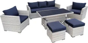 Wicker Sofa with Ottoman and Table Set - 7-Seat Patio Furniture Sets with 7 Cushions and 4 Pillows - All-Weather Wicker Conversation Sofa Set for Outdoor Backyard Porch Garden Poolside Use