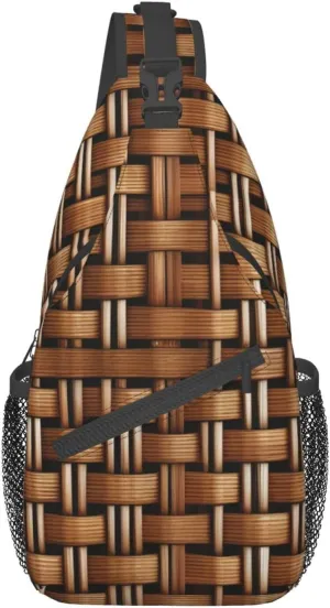 Wicker Woven Grid Crossbody Bags Sling Backpackï¼ŒMultipurpose Cross body Shoulder Bag for Men and Women Chest Bag Travel Hiking Daypack