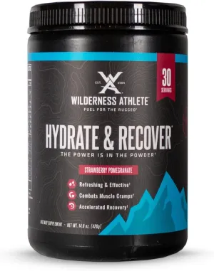 Wilderness Athlete - Hydrate & Recover | Liquid Hydration Powder Electrolyte Drink Mix - Recover Faster with Bcaas - Hydrate Powder with 1000mg of Vitamin C - 30 Serving Tub (Strawberry Pomegranate)
