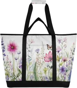 Wildflower Flowers Reusable Insulated Lunchbox Cooler Bag, Leakproof Kitchen Grocery Bag Collapsible Portable Cooler Tote Bag for Picnic, Camping, Office, Travel