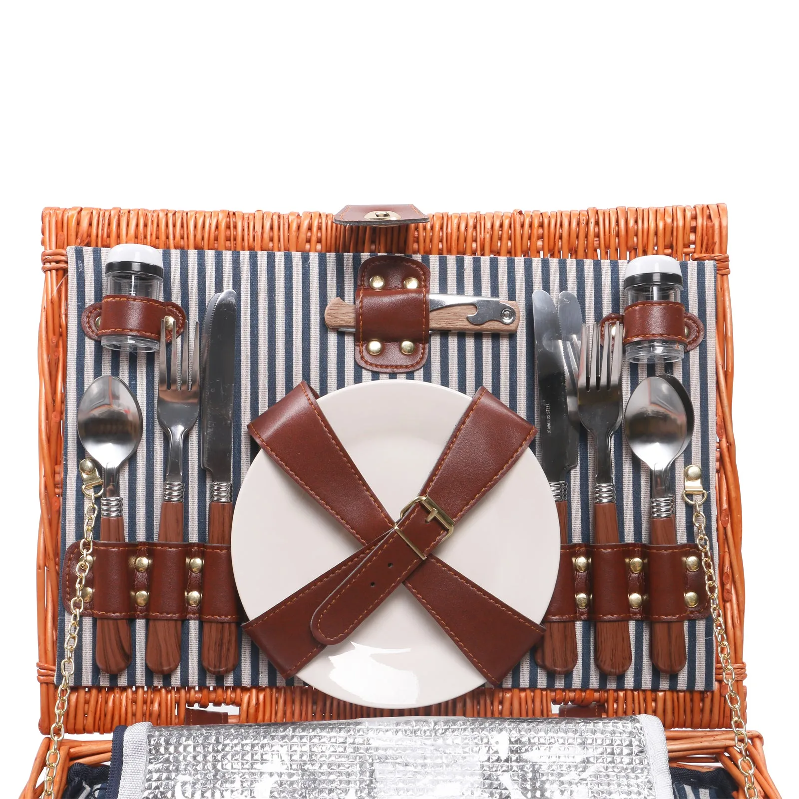Willow Picnic Basket for 4 Persons with Insulated Compartment, Picnic Basket Sets with Utensils Cutlery Perfect for Valentine Day Wedding, Wicker Hamper for Outdoor Patio Lawn Garden Picnic & Camping