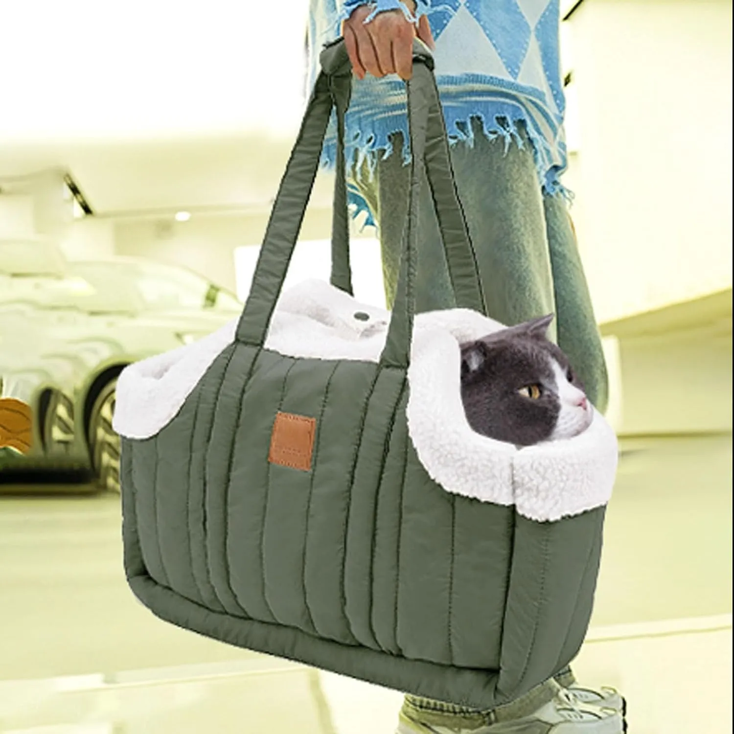 Winter Fleece Warm Dog Tote Bag, 2024 New Small Dog Carrier Purse, Waterproof Pet Travel Handbag, Carrier Purse with Secure Harness Clip for Shopping, Hiking and Walking (Blue)