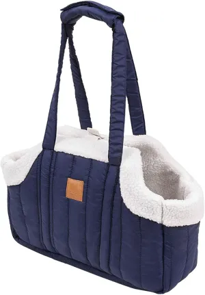 Winter Fleece Warm Dog Tote Bag, 2024 New Small Dog Carrier Purse, Waterproof Pet Travel Handbag, Carrier Purse with Secure Harness Clip for Shopping, Hiking and Walking (Blue)