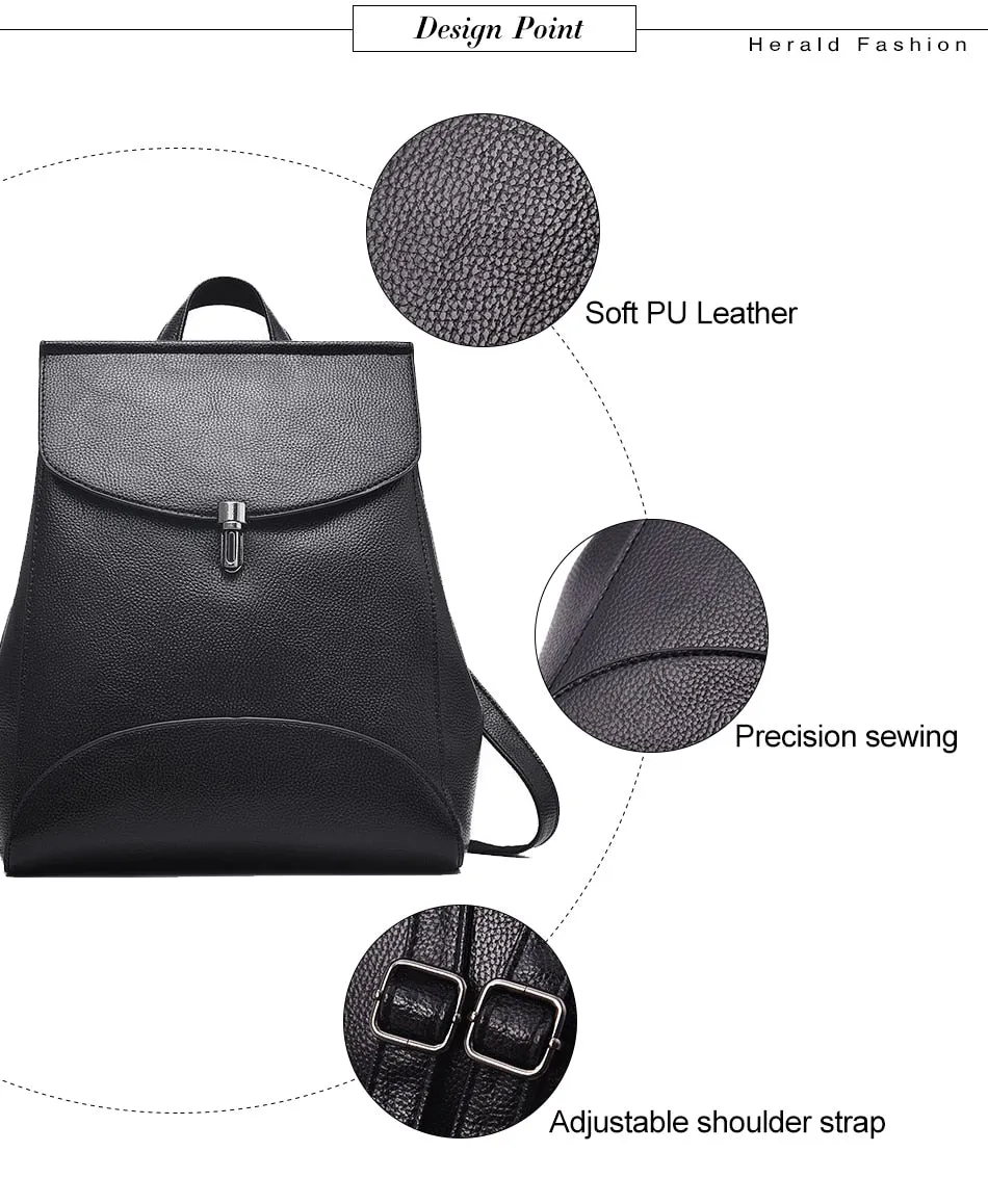 Women Backpack Quality Leather Backpack Casual Solid School Bag