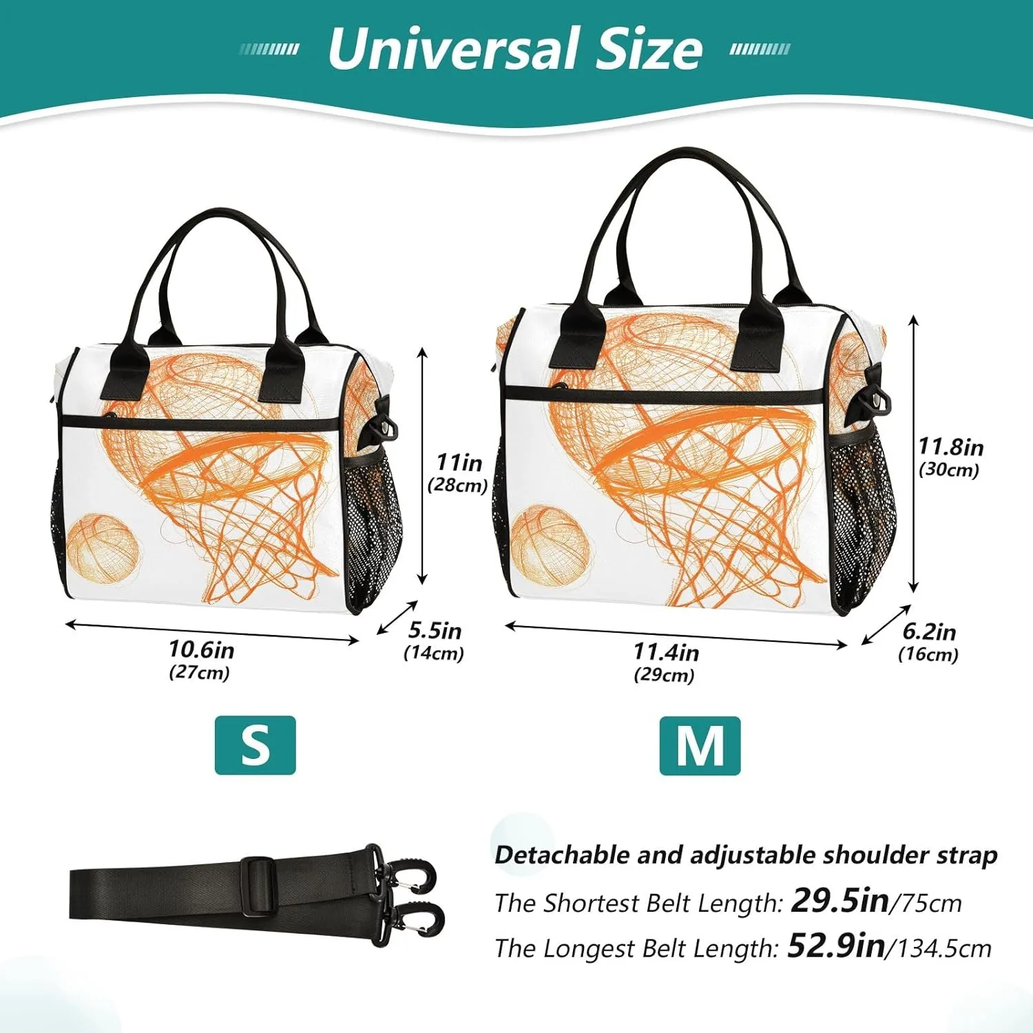 Women Cooler Bags Lunch Bag Reusable Insulated Lunch Bags Basketball Sketch Crossbody with Shoulder Strap Adults S