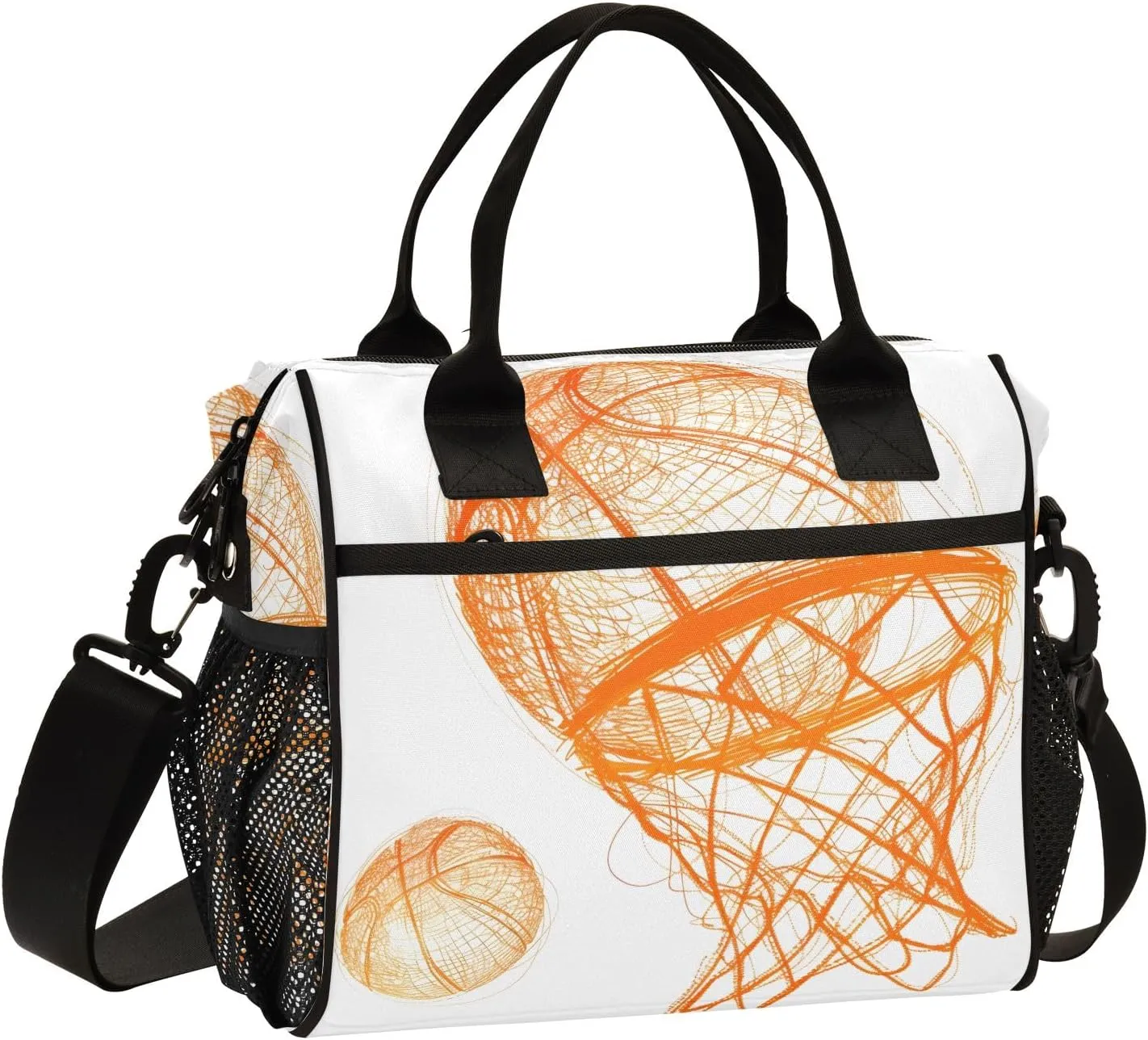 Women Cooler Bags Lunch Bag Reusable Insulated Lunch Bags Basketball Sketch Crossbody with Shoulder Strap Adults S