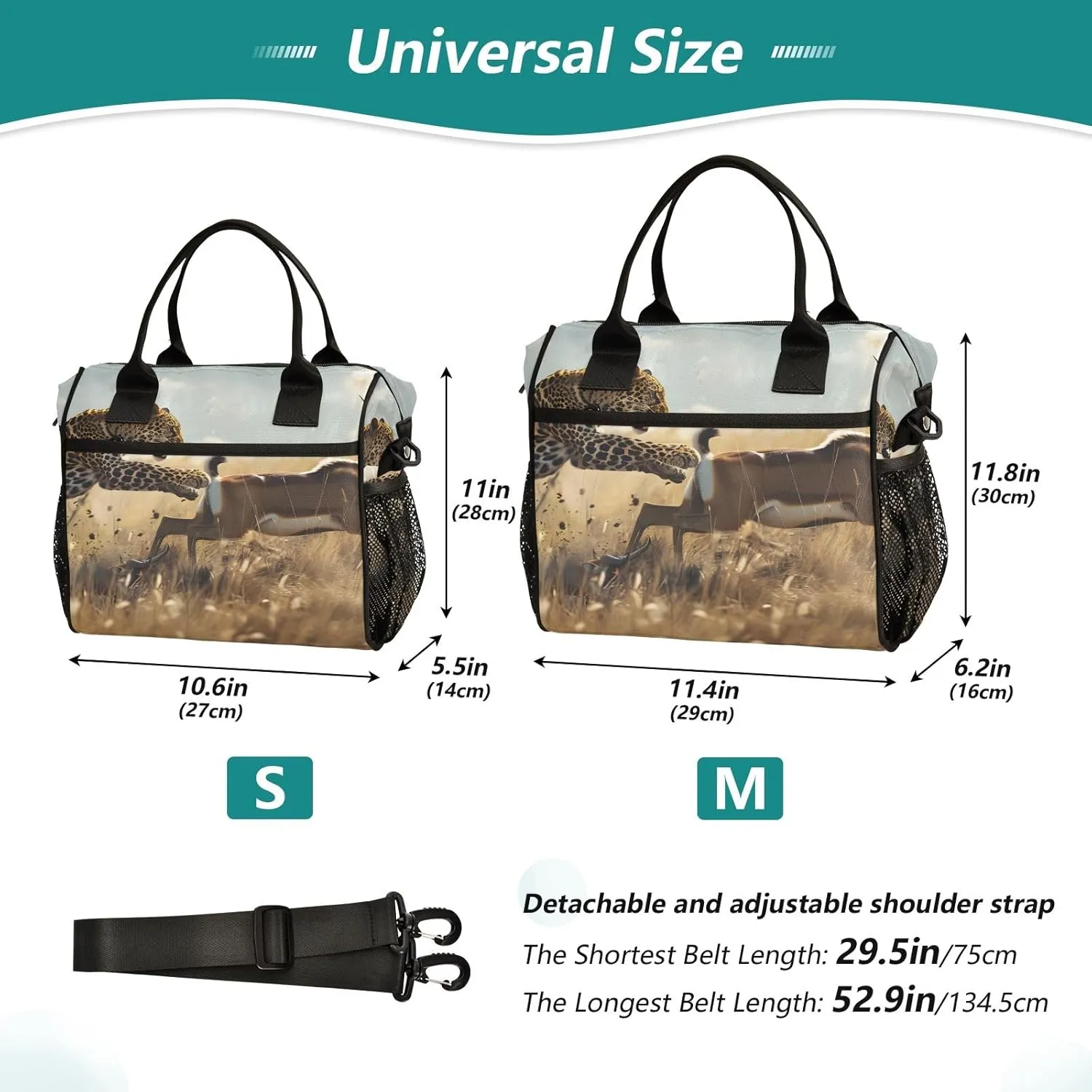 Women Cooler Bags Lunch Bag Reusable Insulated Lunch Bags Cheetah Preys on Antelope Crossbody with Shoulder Strap Adults S