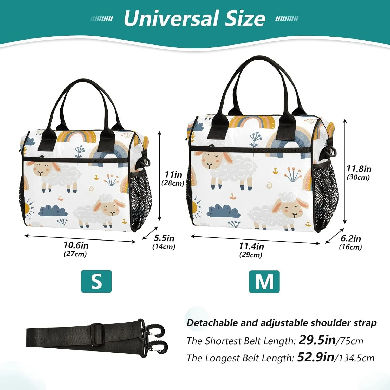 Women Cooler Bags Lunch Bag Reusable Insulated Lunch Bags Cute Sheep Crossbody with Shoulder Strap Adults S