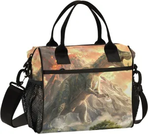 Women Cooler Bags Lunch Bag Reusable Insulated Lunch Bags Volcano Dinosaur Crossbody with Shoulder Strap Adults S