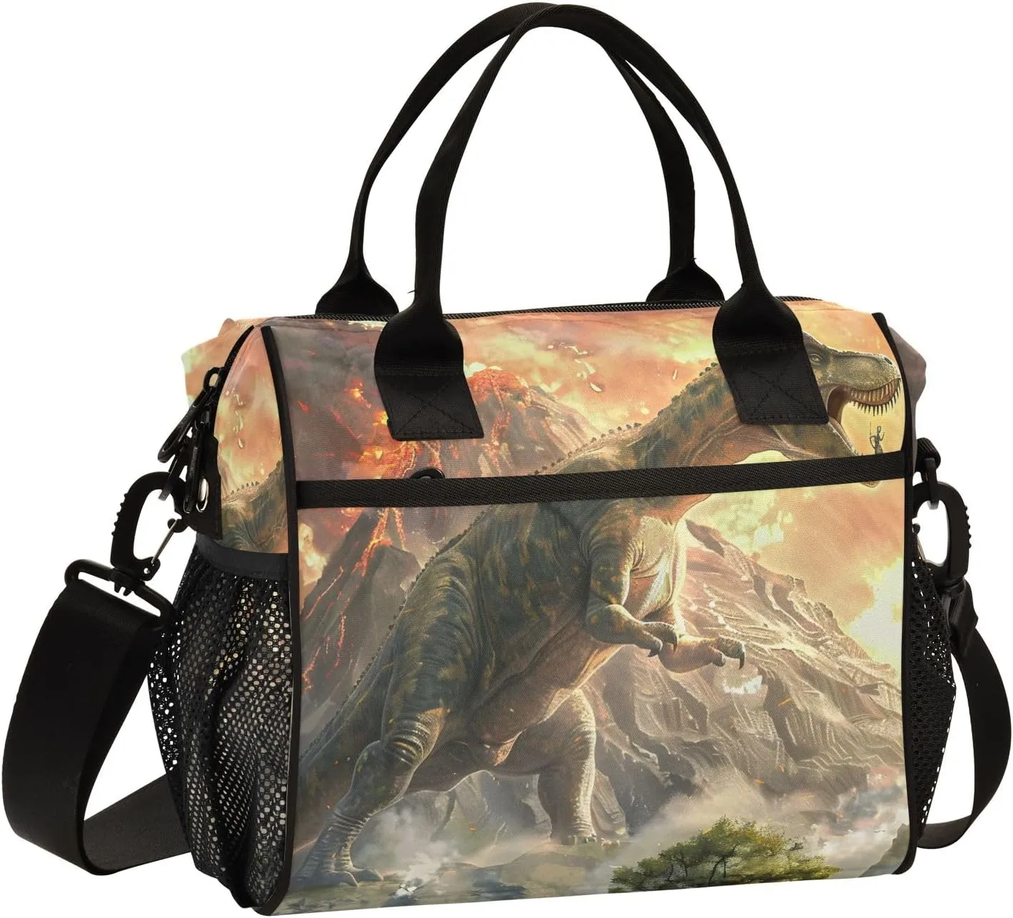 Women Cooler Bags Lunch Bag Reusable Insulated Lunch Bags Volcano Dinosaur Crossbody with Shoulder Strap Adults S