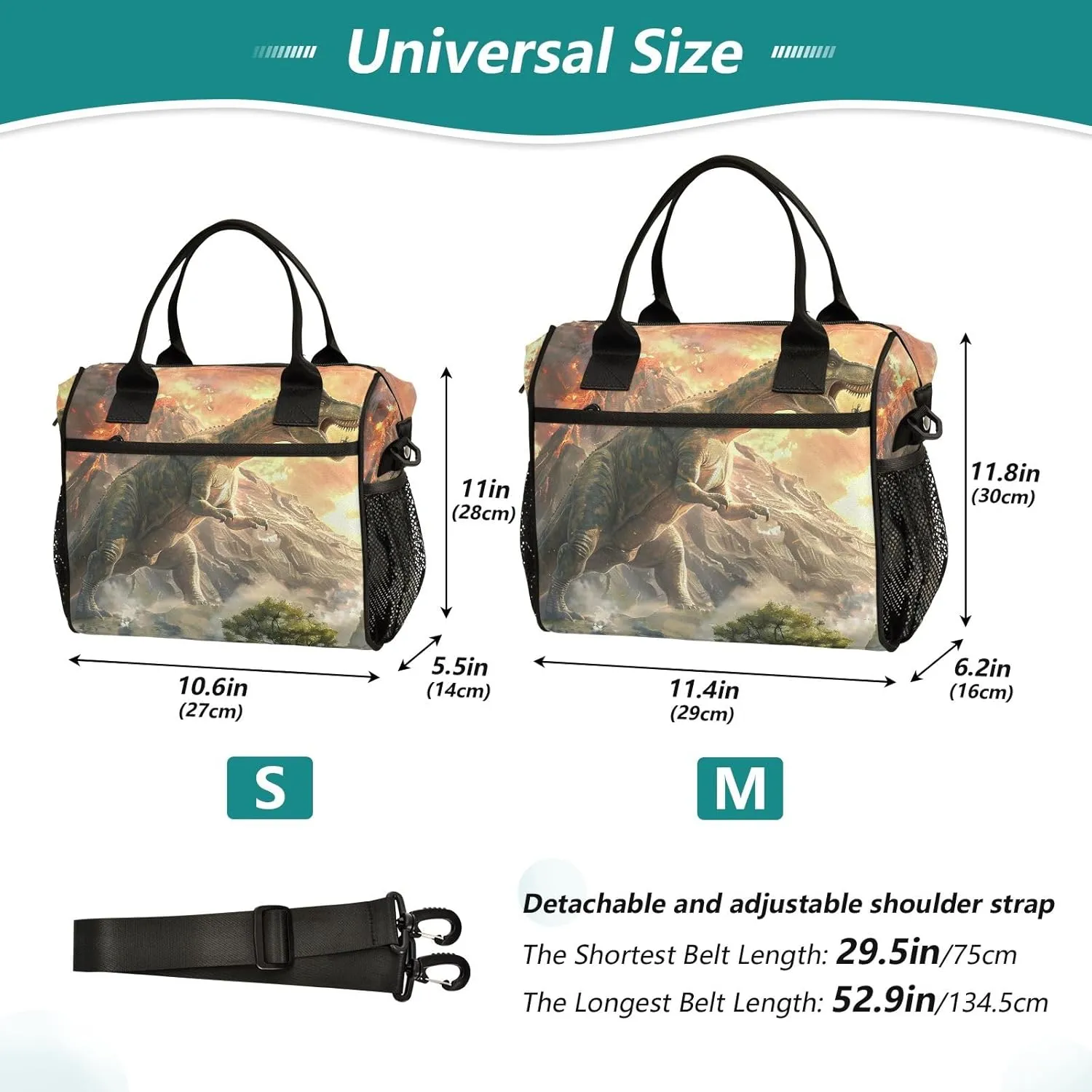 Women Cooler Bags Lunch Bag Reusable Insulated Lunch Bags Volcano Dinosaur Crossbody with Shoulder Strap Adults S