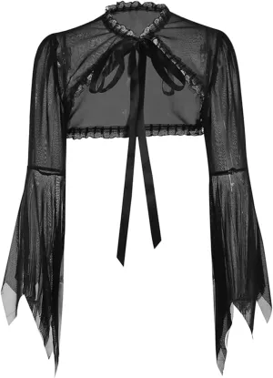 Women Goth Tops Punk Cover Ups Mesh Crop Top See Through Sexy Long Sleeve Blouse Y2k Black Rave Outfit Festival