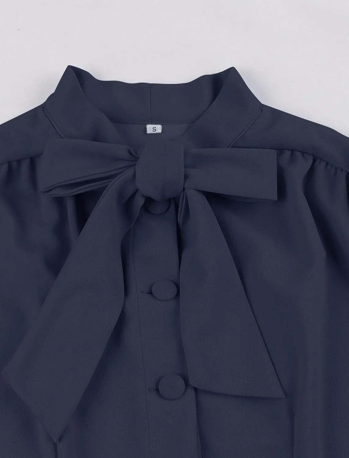Women Short Sleeve 1950s Retro Vintage Cocktail Swing Dresses Buttons Bow Tie Neck 1940s 1960s Dress 50s Office Work Dress