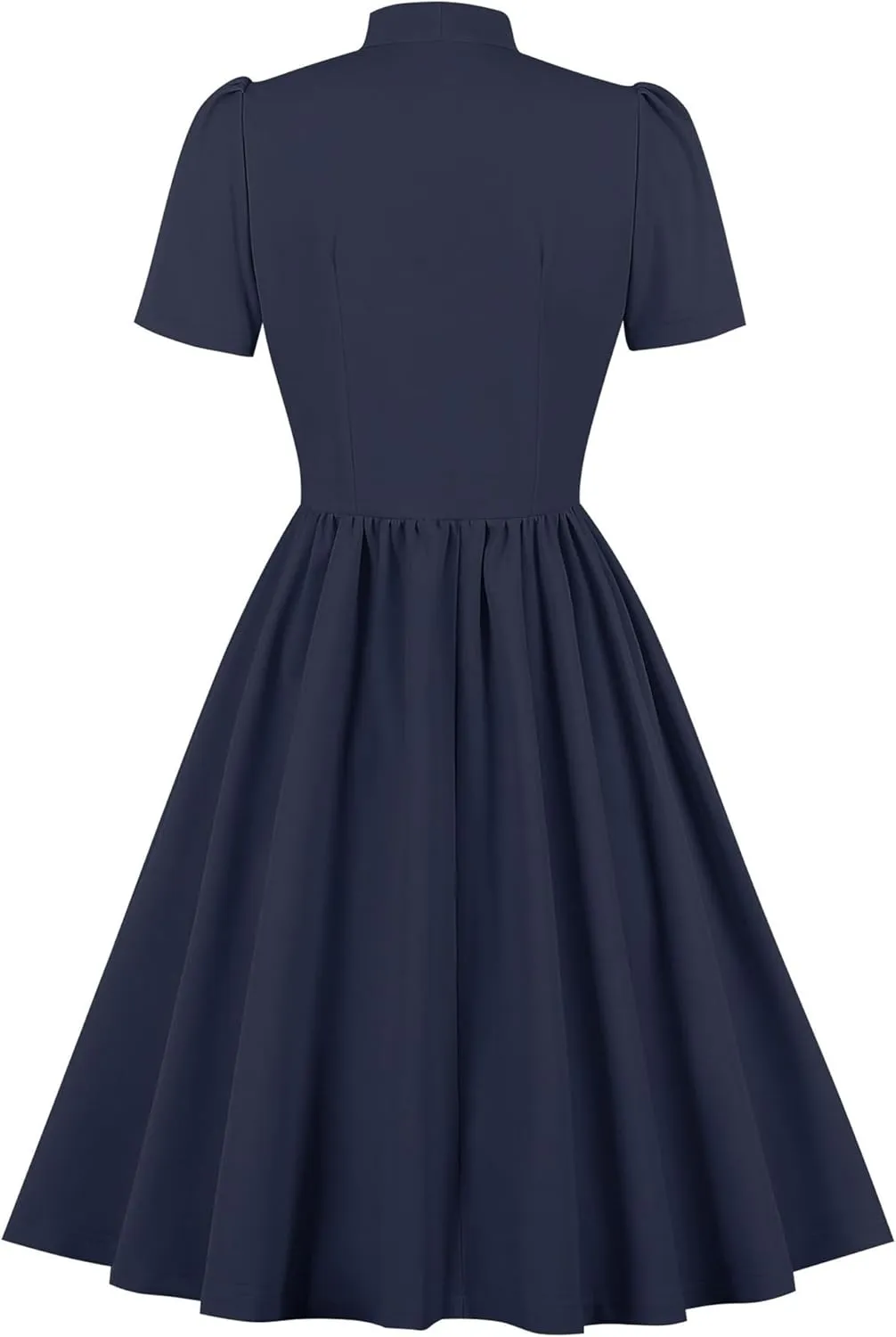 Women Short Sleeve 1950s Retro Vintage Cocktail Swing Dresses Buttons Bow Tie Neck 1940s 1960s Dress 50s Office Work Dress