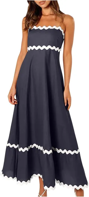 Women Spaghetti Strap Maxi Dresses Trendy Grahpic Design Sundress A Line Elegant Loose Fit Dresses