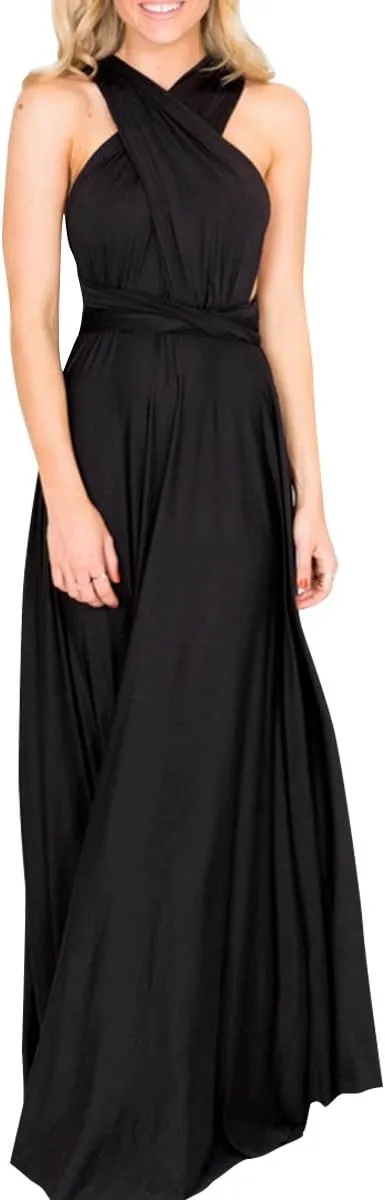 Women Transformer Evening Long Prom Dress Multi-Way Wrap Convertible Floor Length Wedding Halter Maxi Gown High Elasticity