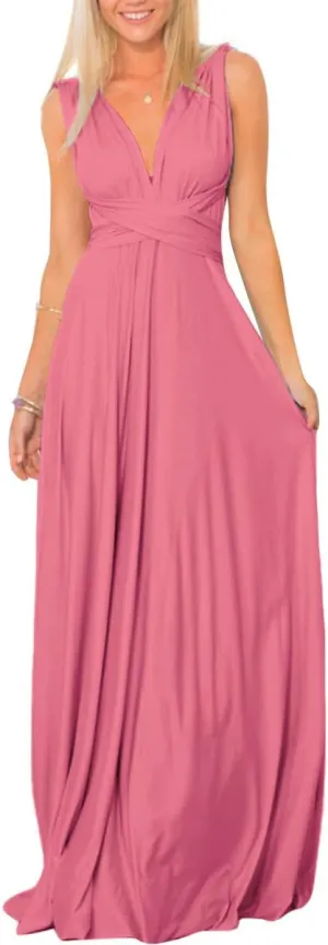 Women Transformer Evening Long Prom Dress Multi-Way Wrap Convertible Floor Length Wedding Halter Maxi Gown High Elasticity