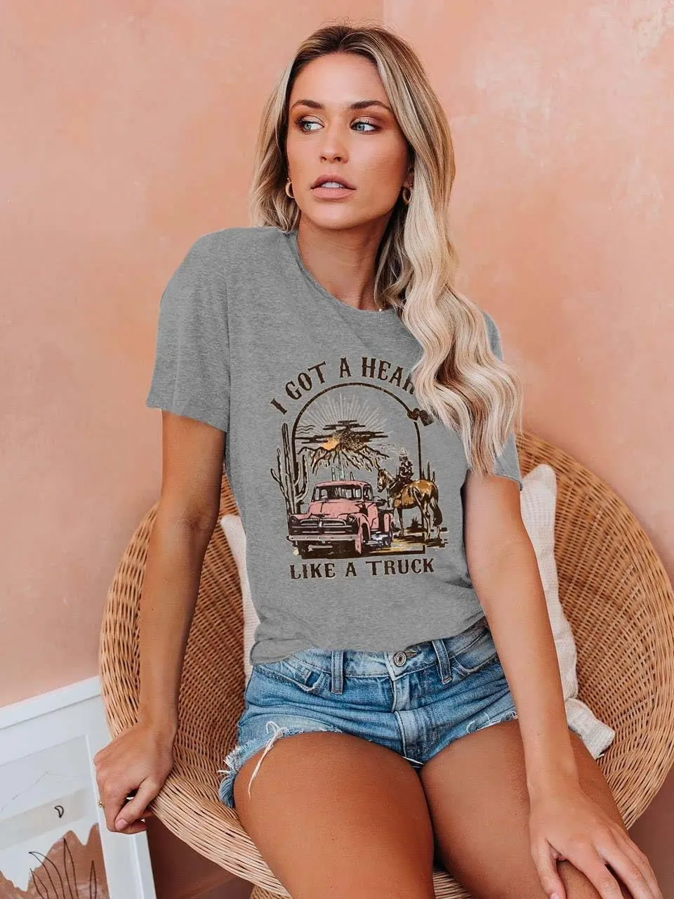 Women Vintage T Shirt Funny Summer Short Sleeve Tops Print Graphic Tees