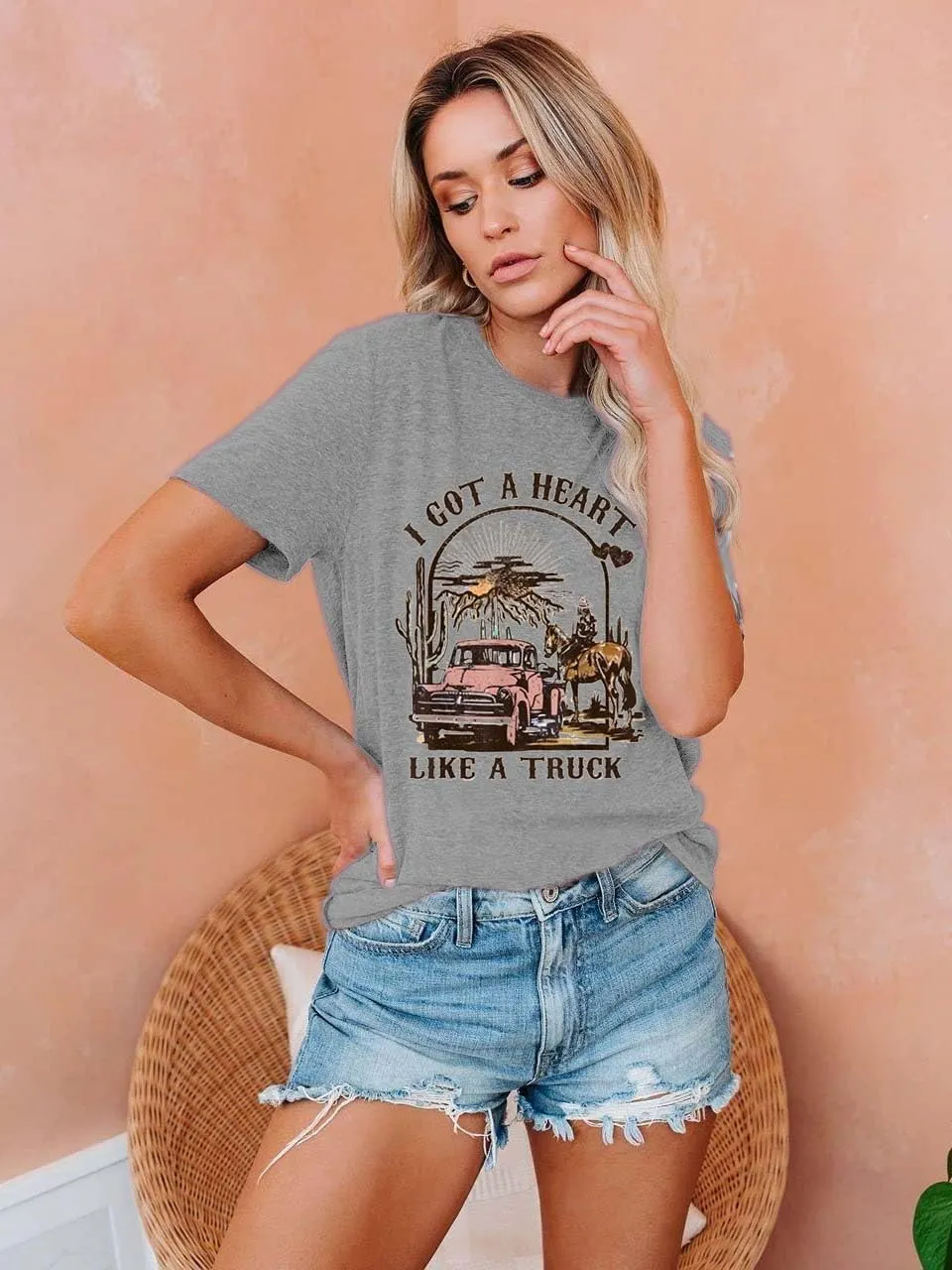 Women Vintage T Shirt Funny Summer Short Sleeve Tops Print Graphic Tees