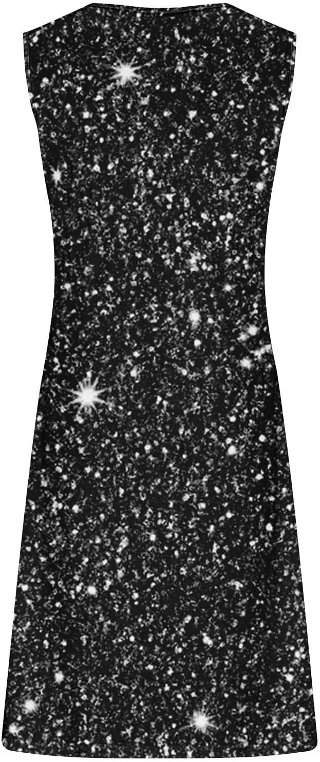 Women's A Line Casual Sun Dress Sleeveless Cute Grahpic Design Beach Dress Loose Fit Trendy Swing Dresses