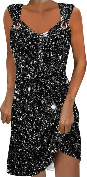 Women's A Line Casual Sun Dress Sleeveless Cute Grahpic Design Beach Dress Loose Fit Trendy Swing Dresses