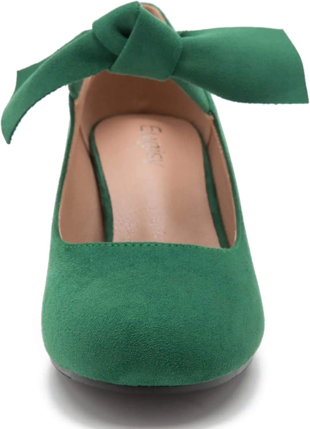 Women's Bowknot Mary Jane Low Kitten Heel Pumps Closed Toe Elastic Strap Dress Office Work Bridal Wedding Party Shoes