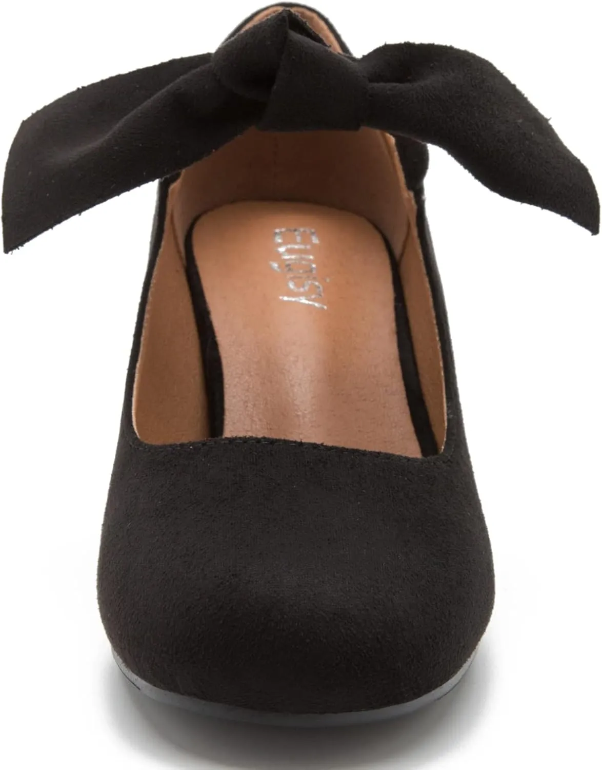 Women's Bowknot Mary Jane Low Kitten Heel Pumps Closed Toe Elastic Strap Dress Office Work Bridal Wedding Party Shoes