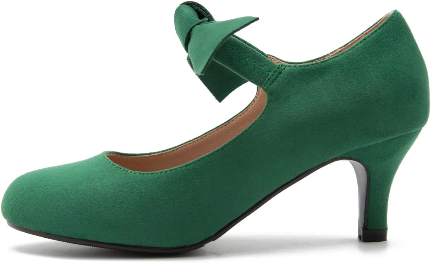 Women's Bowknot Mary Jane Low Kitten Heel Pumps Closed Toe Elastic Strap Dress Office Work Bridal Wedding Party Shoes