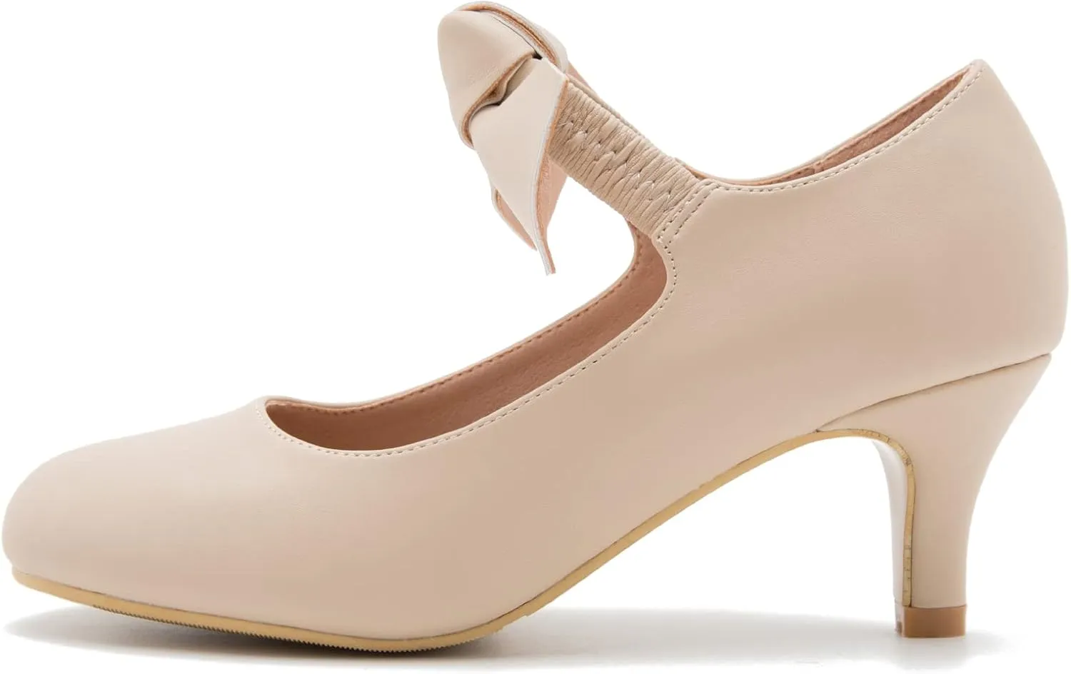 Women's Bowknot Mary Jane Low Kitten Heel Pumps Closed Toe Elastic Strap Dress Office Work Bridal Wedding Party Shoes
