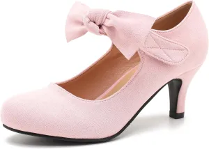 Women's Cute Bow Heels Mary Jane Low Kitten Heel Pumps Closed Toe Bowtie Ankle Strap Hook & Loop Vintage Wedding Evening Party Dress Office Work Church Shoes