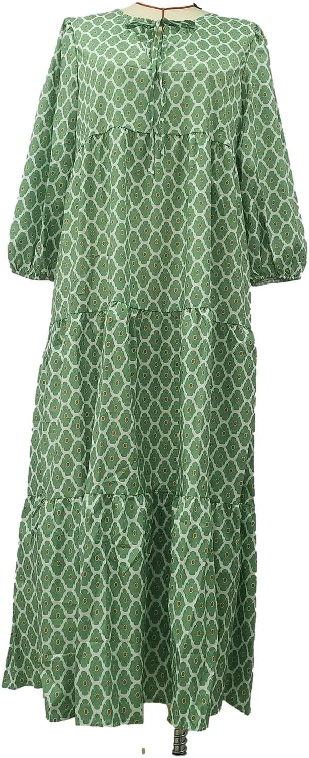 Women's Elbow Sleeve Loose Sundress Cute Flower Graphic Print Maxi Dress Casual Trendy Summer Dresses