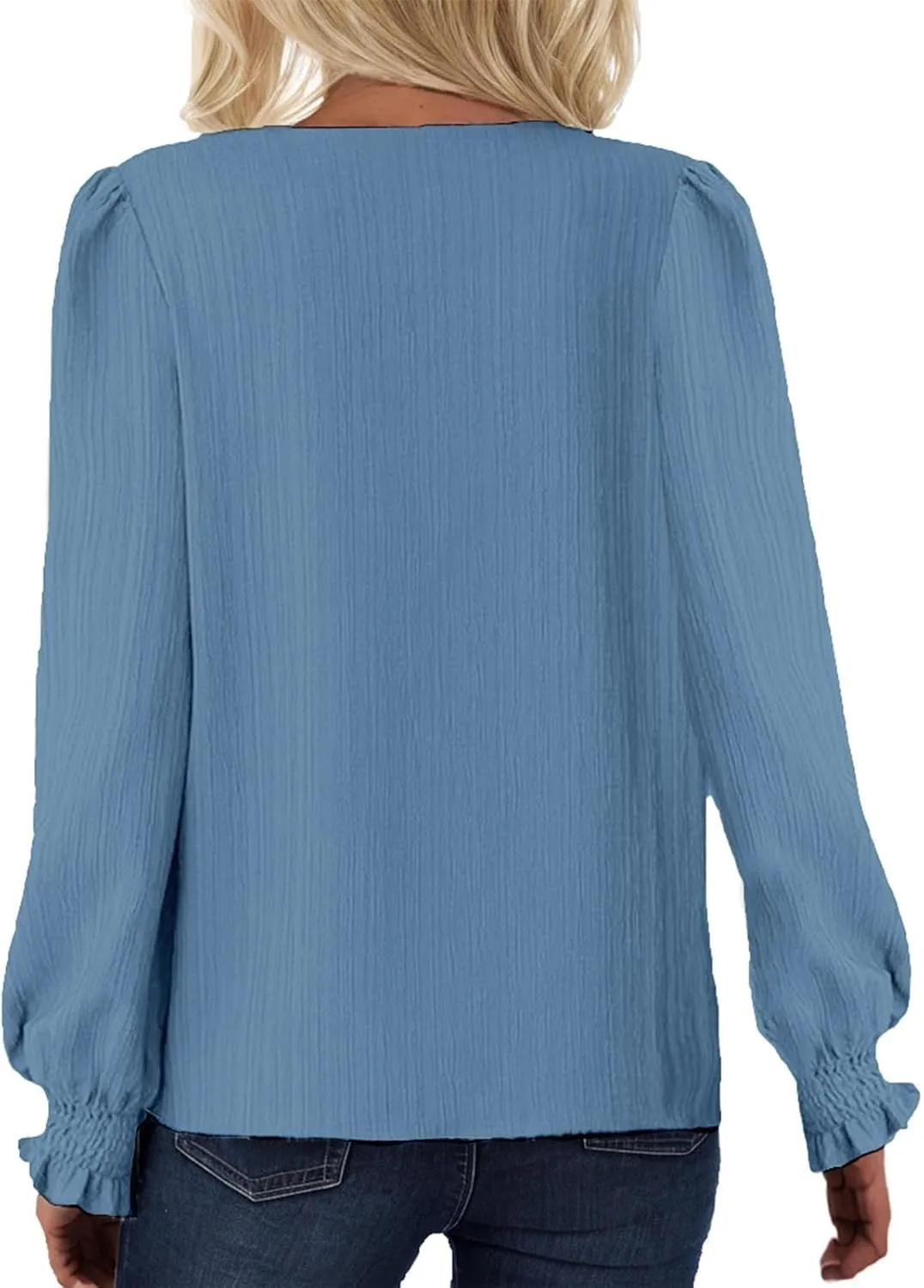 Womens Long Sleeve Tops Fall Fashion 2024 Casual v Neck Tunic Shirts Loose Puff Sleeve Elegant Ladies Blouses