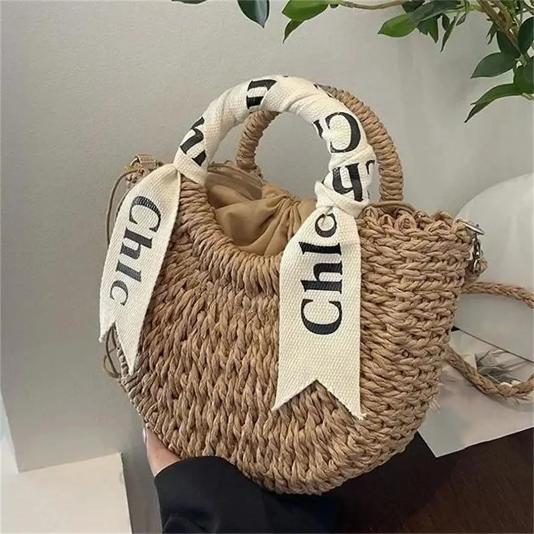 Women's Luxury Rattan Tote Bag Wicker Woven Shoulder Handbag Eco-Friendly Folding Storage Rectangular Shape