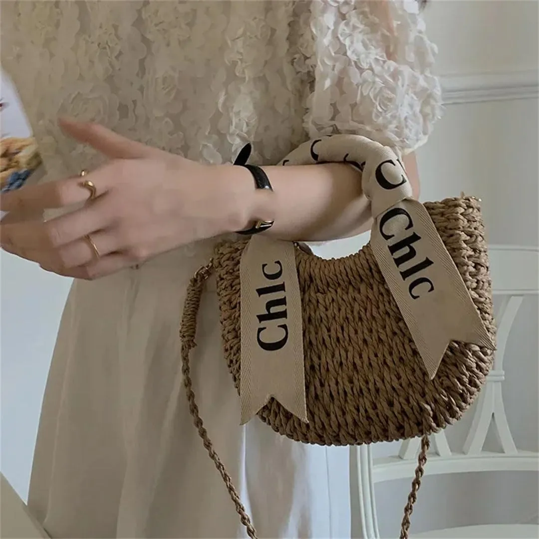 Women's Luxury Rattan Tote Bag Wicker Woven Shoulder Handbag Eco-Friendly Folding Storage Rectangular Shape